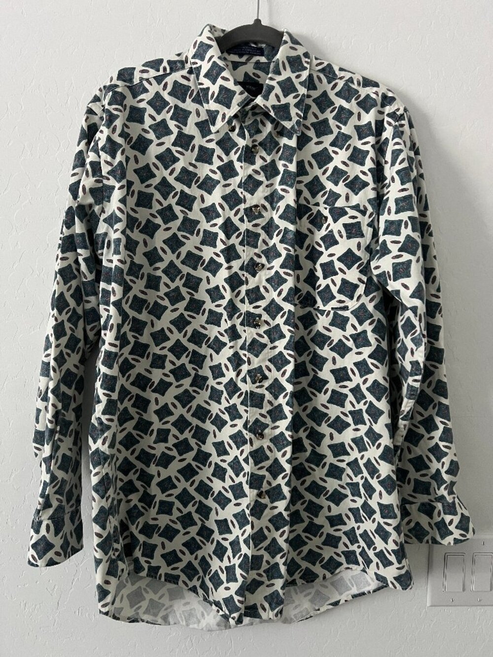 Vintage Club House Members Only Geometric Button Up Shirt Men's Large 90s Cotton